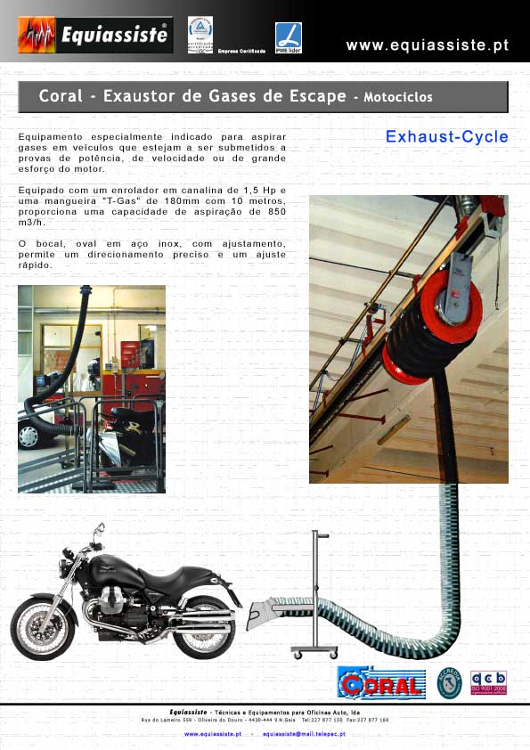 Coral Exaustor de Gases para Motociclos em Centros de Inspecção CITV